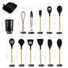 Hiino Kano kitchen tool set cooking utensils 13 pieces 14 heat-resistant silicone wooden handle gentle on pots dishwasher safe spatula ladle