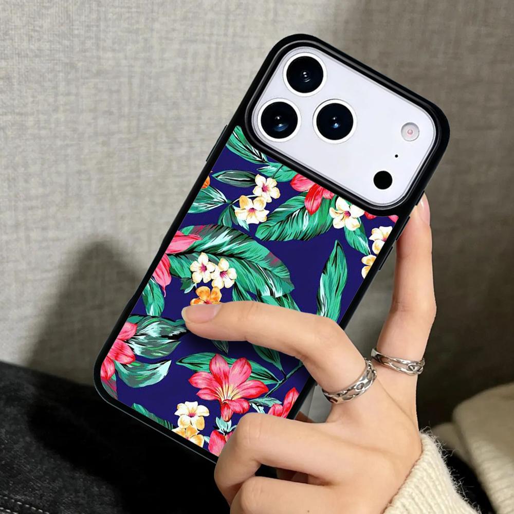 Capa Hülle für iPhone 17 Air 16 Pro Max 15 Plus 11 13 Mini 14 12 Rückseite Handyhülle Retro Tropische Blumen