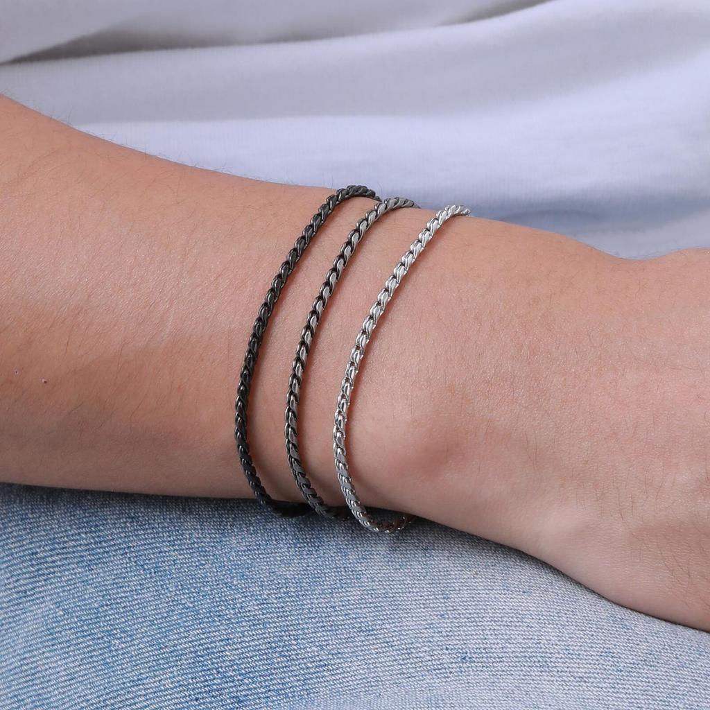 Thin Men Snake Link Chain Bracelets,Punk Twisted Stainless Steel Glossy Chain Bracelet,Classtic Adjustable Jewelry