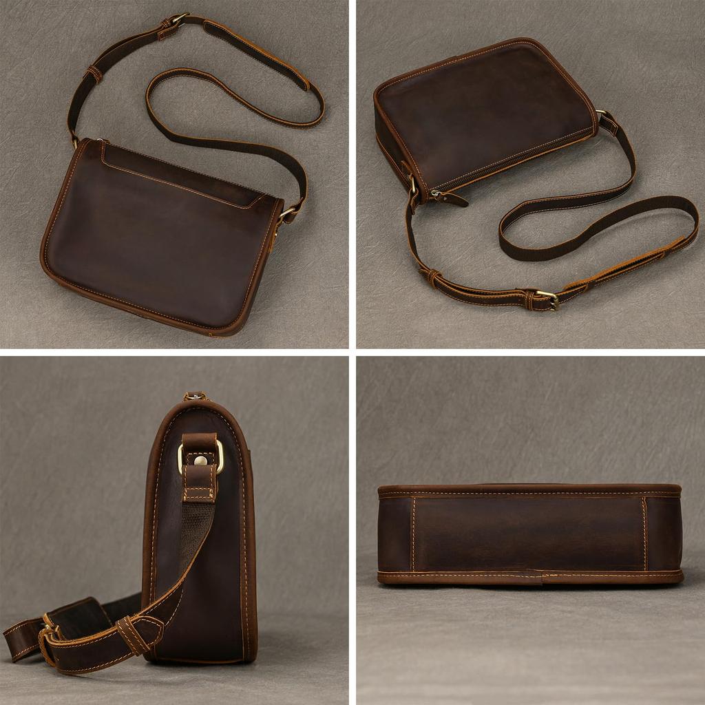 Luufan Men's Genuine Leather Messenger Bag, Crossbody Bag, iPad Compatible, Commuter Bag, Cycling Bag, Popular Casual Bag, Lightweight (Coffee)