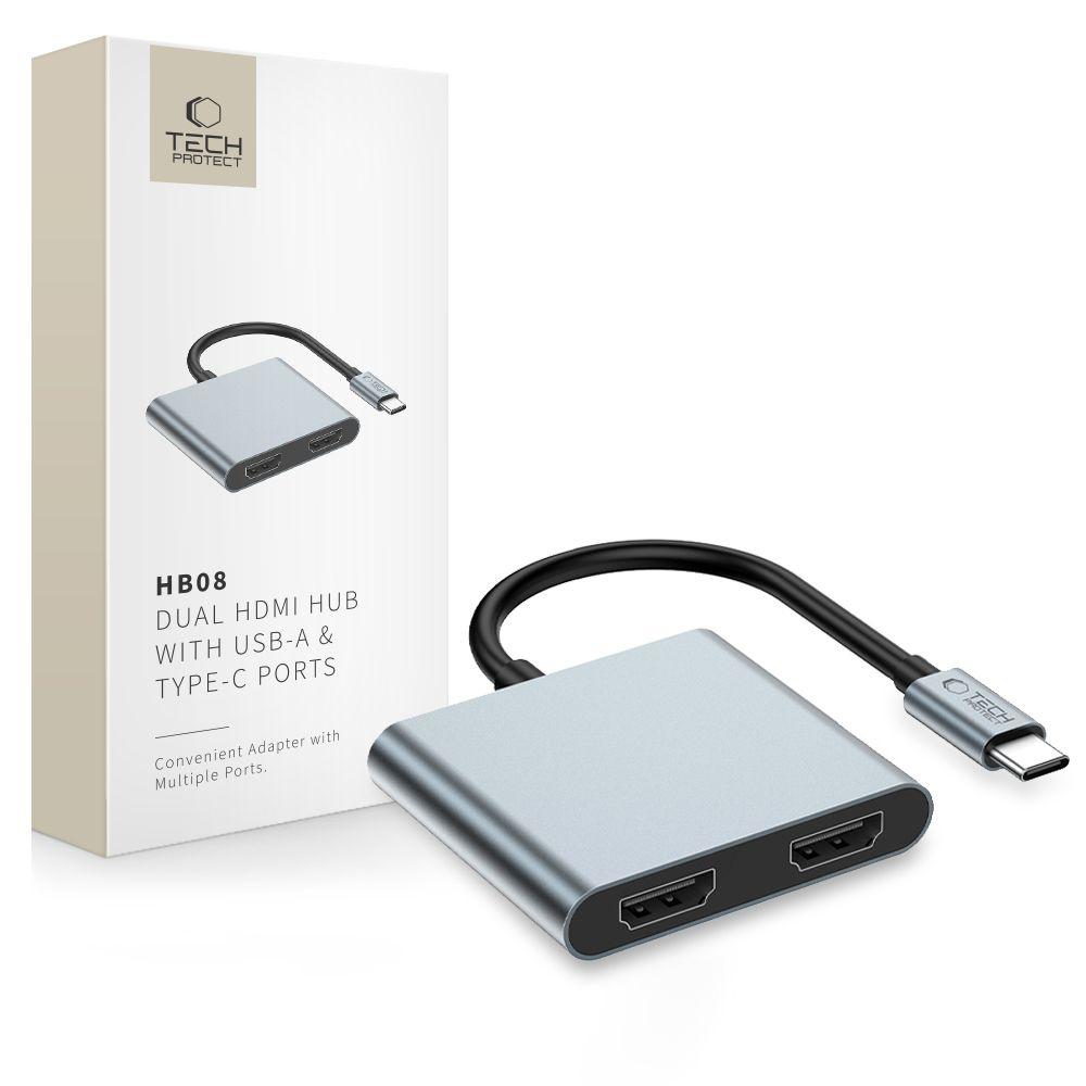 Hub Adapter 4In1 Usb-C Usb-A 2X Hdmi 4K 60Hz - Gray