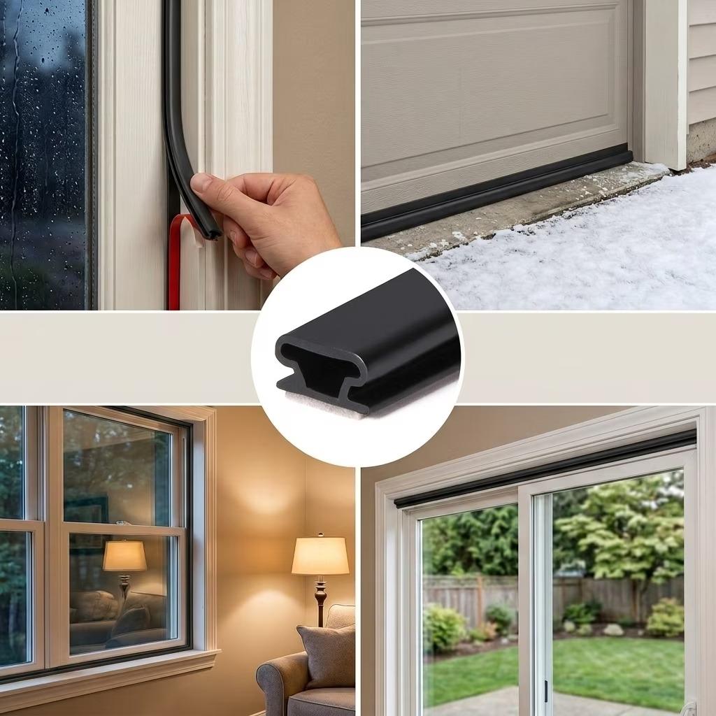 19.6ft Black Door Gap Sealing Self-adhesive Rubber Strip Windproof and Waterproof 0.4x0.2in for Caulking and Soundproofing