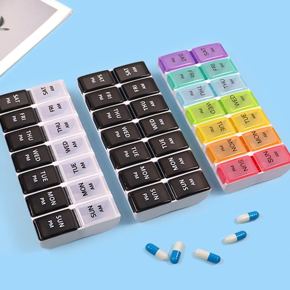 

PP Plastic Medicine Organizer Double Row 7 Days Pill Cases Easy Open Pill Organizer Box Unisex