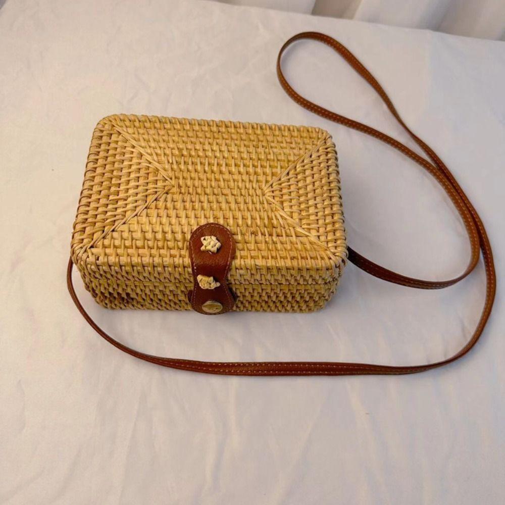 Ethnic Style Rattan Weave Bag Bohemian Round Crossbody Bag Retro Beach Bag  Picnic