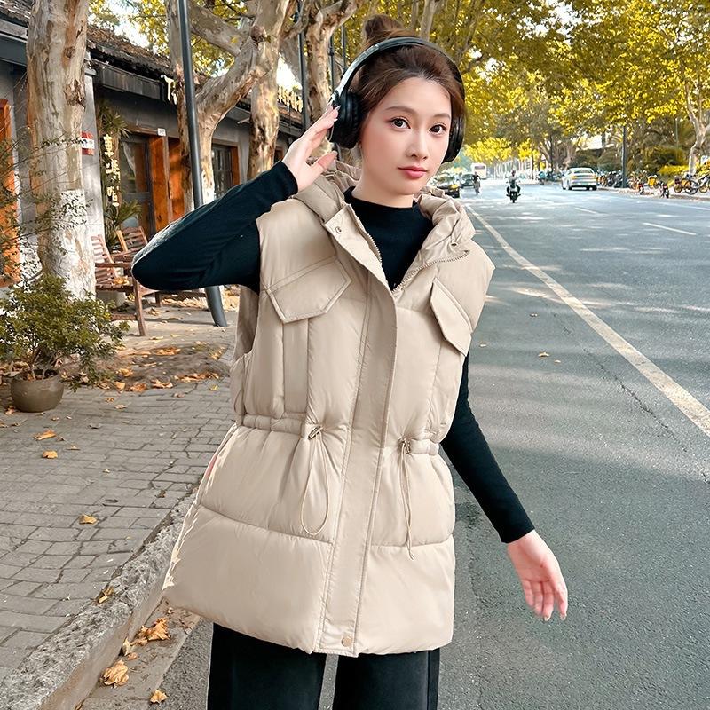 Chinese Opera Cotton Vest Women's Loose New Autumn and Winter Down Cotton Vest Vest Loose Vest Cotton Vest Vest Hooded