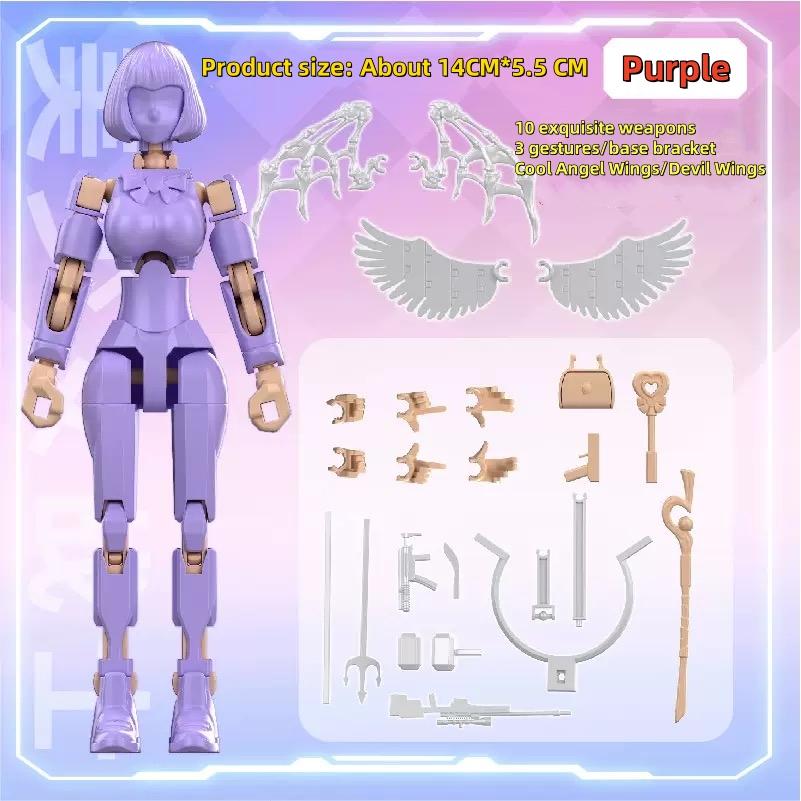 

Cartoon 3D Printed Female Warrior Multi-Jointed Movable Action Figure Model Creative Mannequin Dummy DIY Puzzle Doll Toy фіолетовий