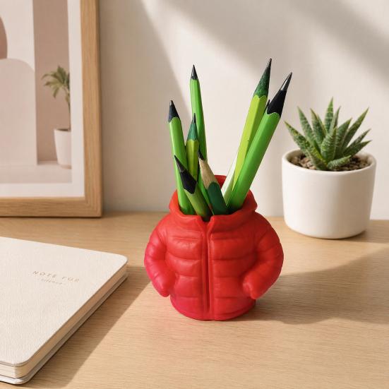 Cartoon Puffer Jacket Pen Holder, Cute Desk Organizer, Novelty Pencil Container for Markers Stationery And Desktop Accessories