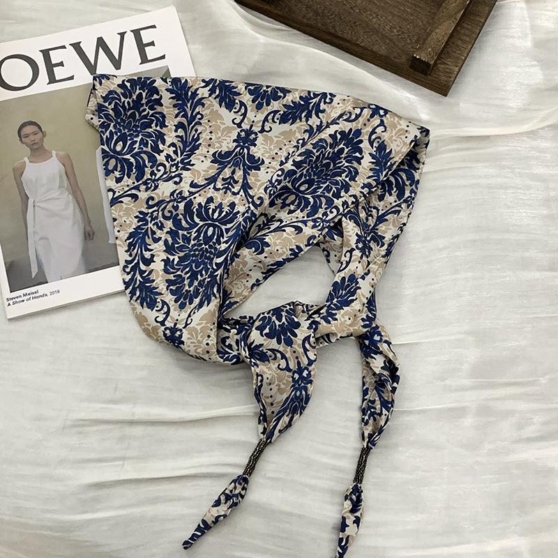 Headscarf silk scarf high-end sense retro neck protection scarf triangle scarf scarf women's floral headband bag head silk scarf