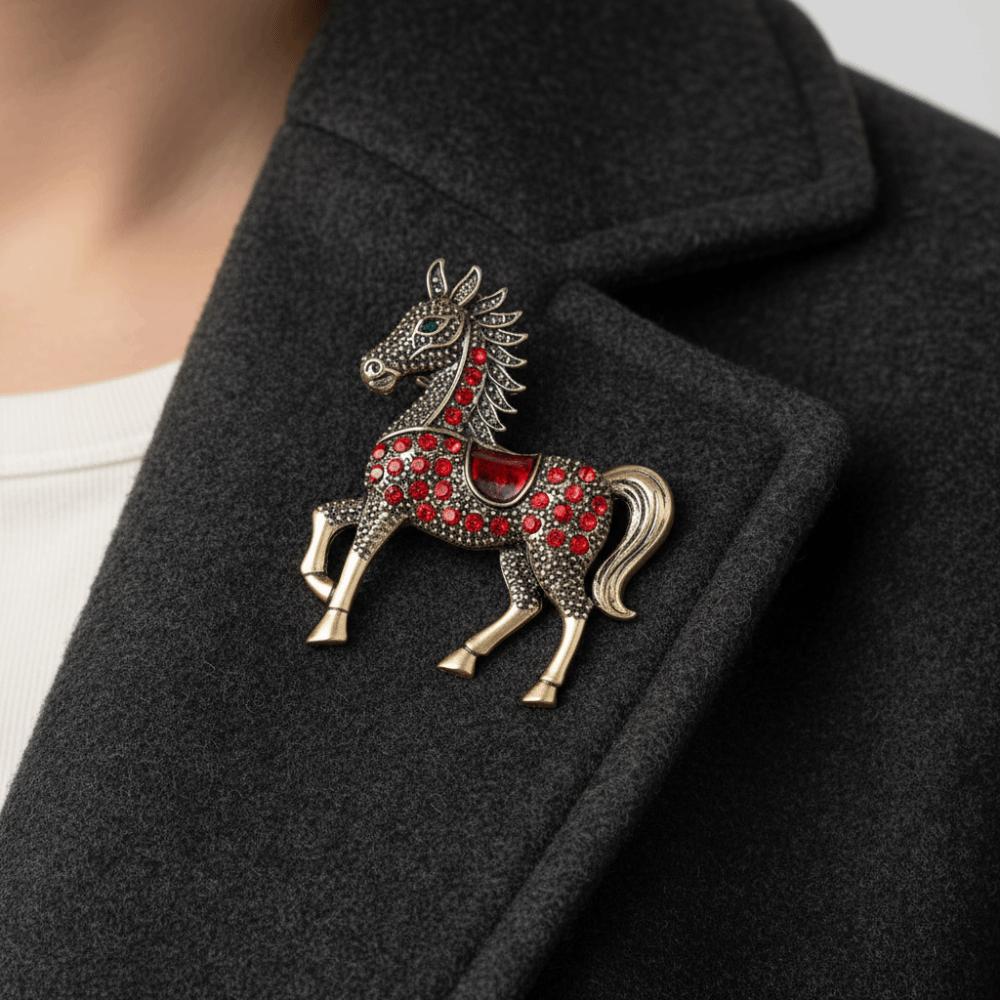 Vintage Zodiac Horse Lapel Pins Unisex Year of The Horse Brooch Rhinestone Horse Brooch New Year