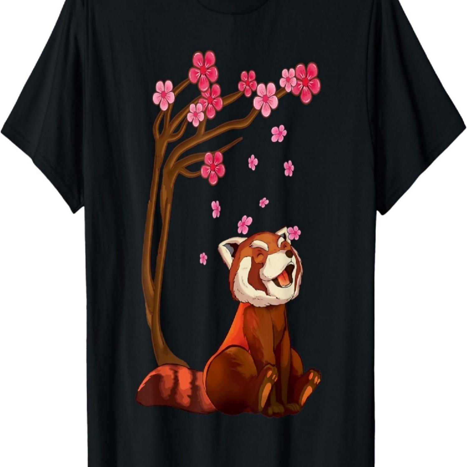 Cute red panda cherry blossom tree T-Shirt S