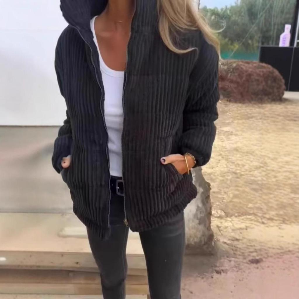 2026 Autumn Winter Women's Corduroy Stand Collar Long Sleeve Short Jacket with Pockets