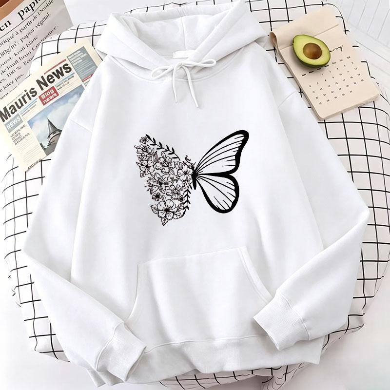 Casual Hoodies Vintage Butterfly Sweatshirts Women Tops Loose Hoodie Sweatshirt Hoodies Spring Autumn Winter