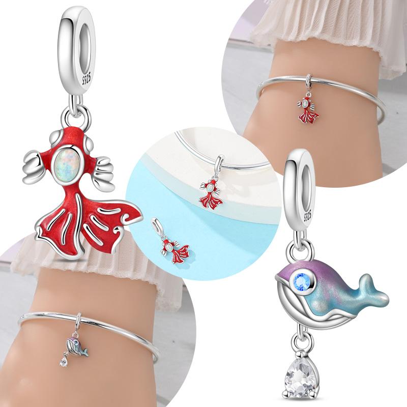 Authentic copper Red Koi Fish Marine Animals Blue Whale Bead Compatible With Bracelets Women Accessory Gift Making Diy Jewellery