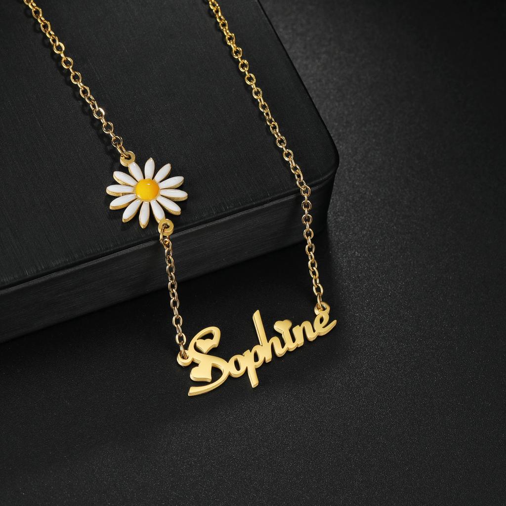 Atoztide Personalized Custom Name Jewelry Set Dripping Oil Flower Necklace Bracelet Earring Ring Stainless Steel for Women Gifts