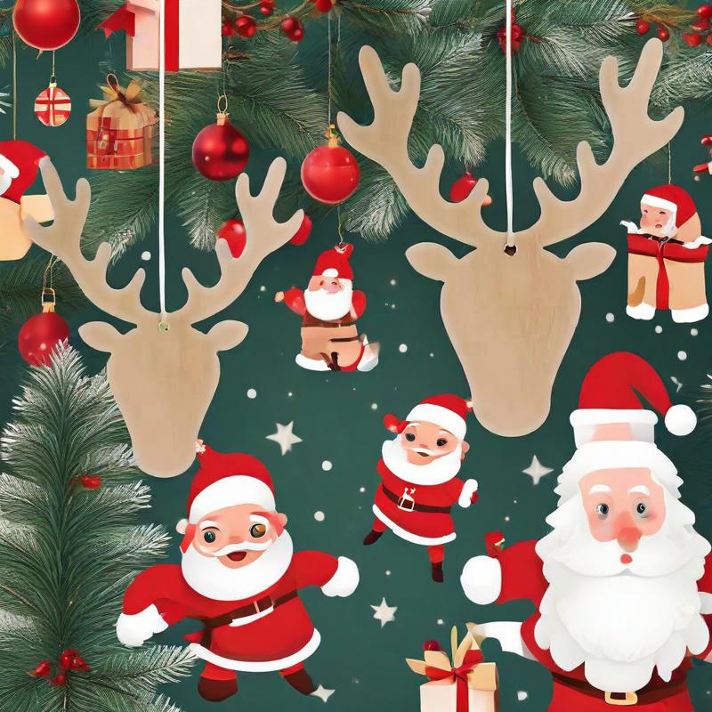 50PCS Christmas Reindeer Ornaments DIY Hanging Pendants Unfinished Blank Wooden Reindeer Head Shape Cutouts for Crafting