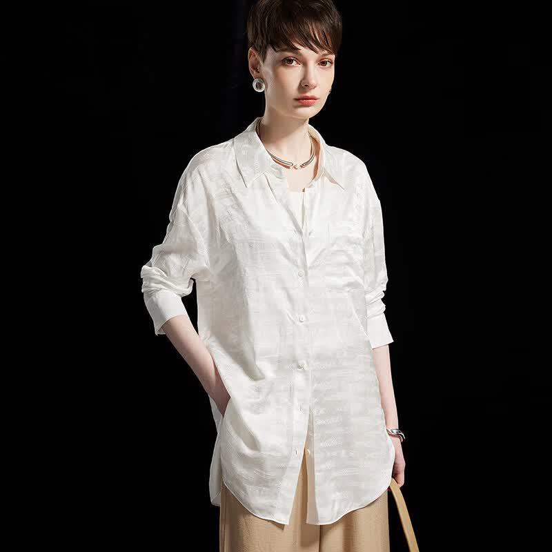 Wudao Women s Summer Loose-Fit Drop Shoulder Long Sleeve Silk Blend Shirt Jacket XL