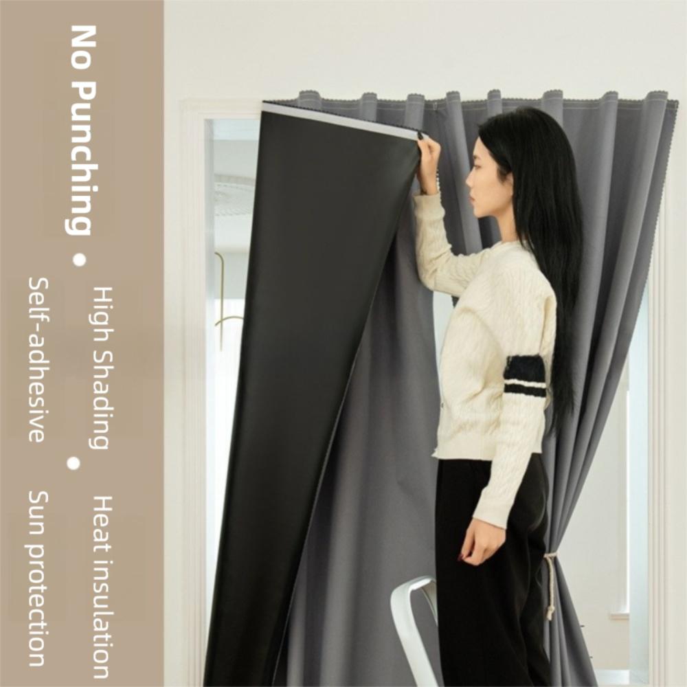 No Drilling Sunshade Curtains Solid Color Insulation Curtains  for Bedroom Bathroom