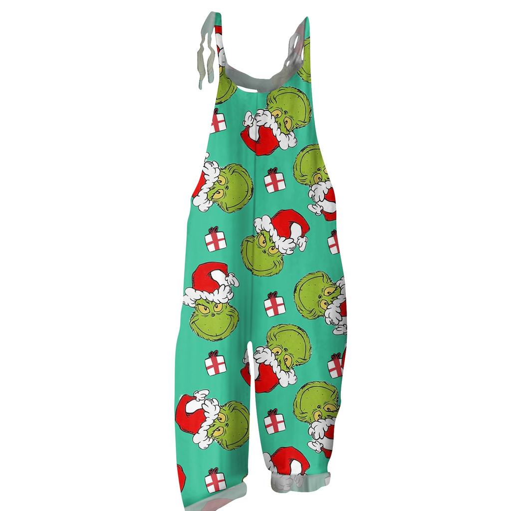 Women's Casual Loose Jumpsuit Christmas Print Wide Leg Jumpsuit Sleeveless With Pockets