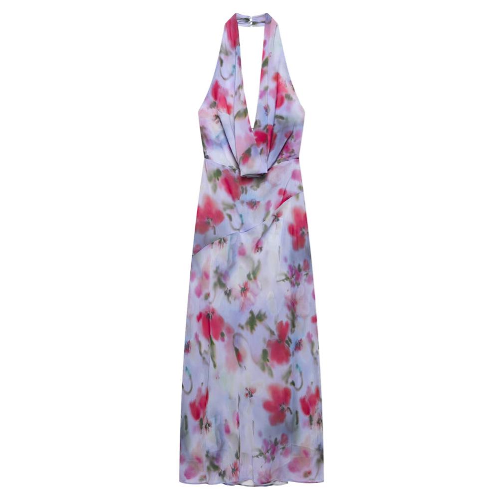 

2025 Spring/Summer Women s Slim Sexy Cowl Neck Halter Backless Dress M фиолетовый