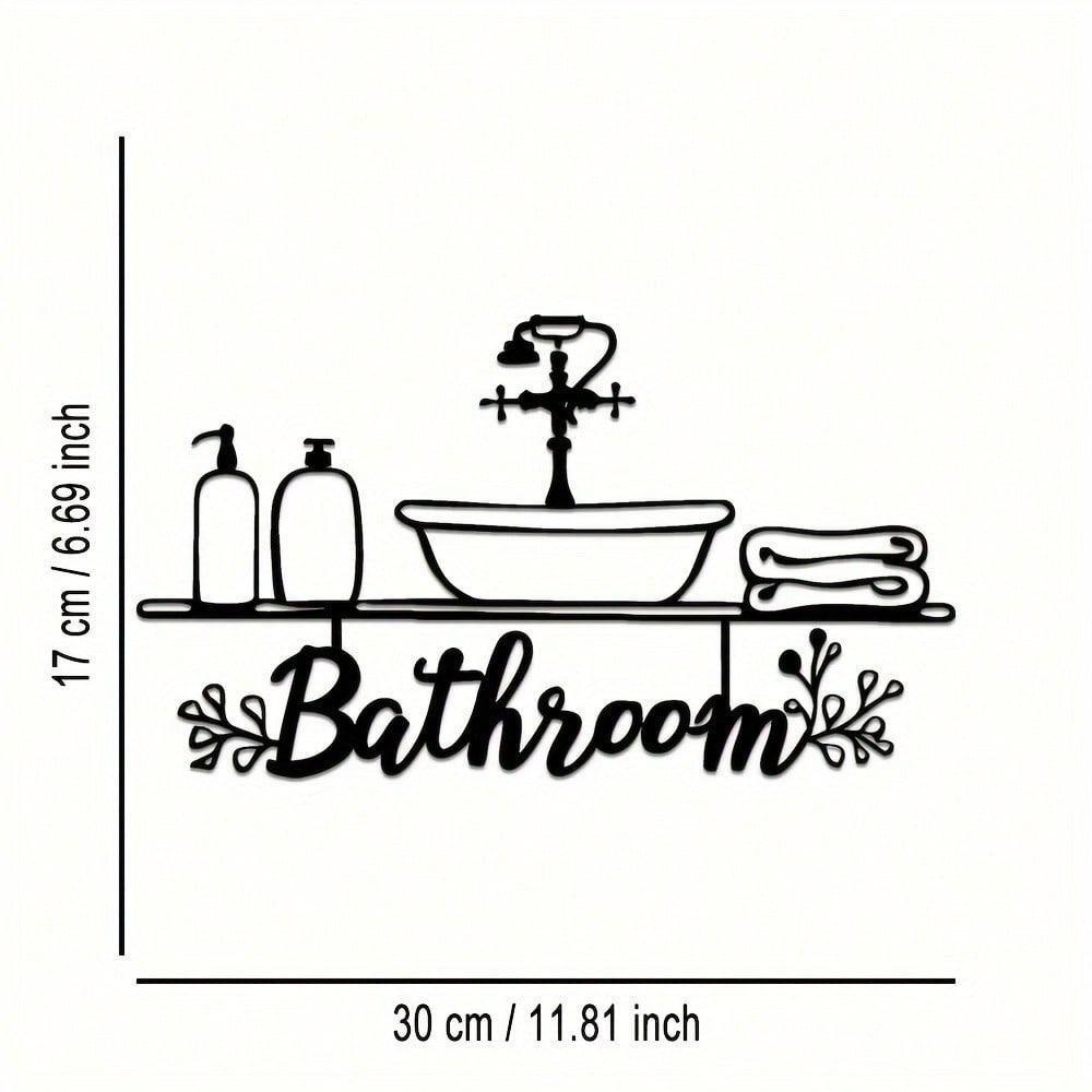 Black Iron Wall Art Sign Metal Bathroom Decor with Tub Toilet Towel Design