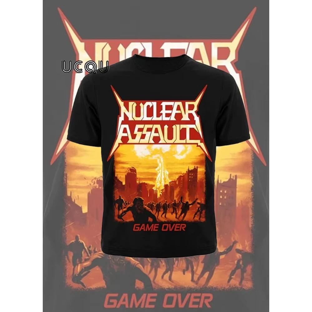 Nuclear Assault Game Over Print Cotton T-Shirt Retro Hip-Hop Rock Band Short-Sleeved Casual Versatile Men's and Women's T-Shirt
