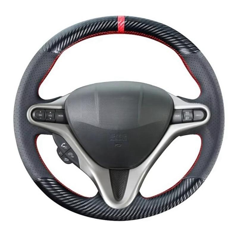 Carbon Fiber Steering Wheel Cover for Honda Civic 8 2005-2011 Old Civic Type R 2004-2011 (3-Spoke) Leather Interior Accessories