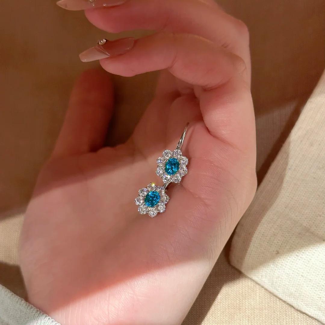 

2026 High-end Woven Design Paraiba Ring, Light Luxury Aquamarine Earrings, Colorful Treasure Set, High Carbon Diamond Ear Buckle. Resizable