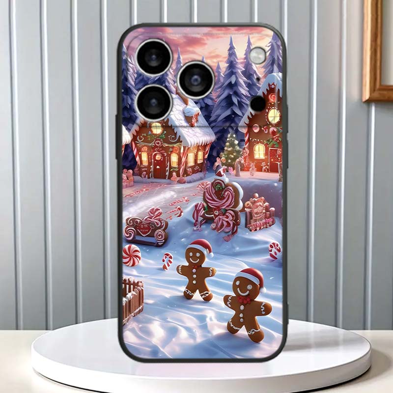 Christmas Gift Box Design For Apple iPhone 17 16 16E 15 14 13 12 11 Pro Max Plus Black Soft Silicone Phone Case