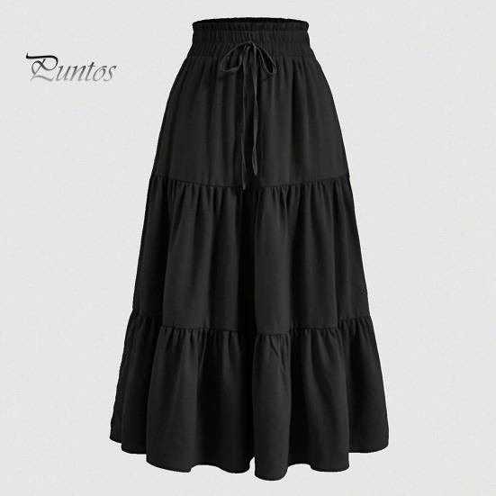 Stil boem fustă de vară pentru femei, talie înaltă elastică, cu cordon reglabil, culoare solidă, linie A