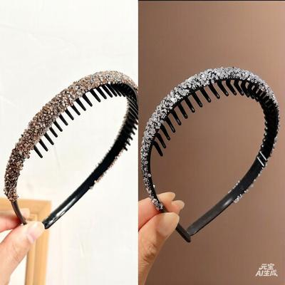 2pc Rhinestone Embellished Hairbands with Plastic Teeth Non-Slip Design Durable Flexible Headbands for Everyday Use