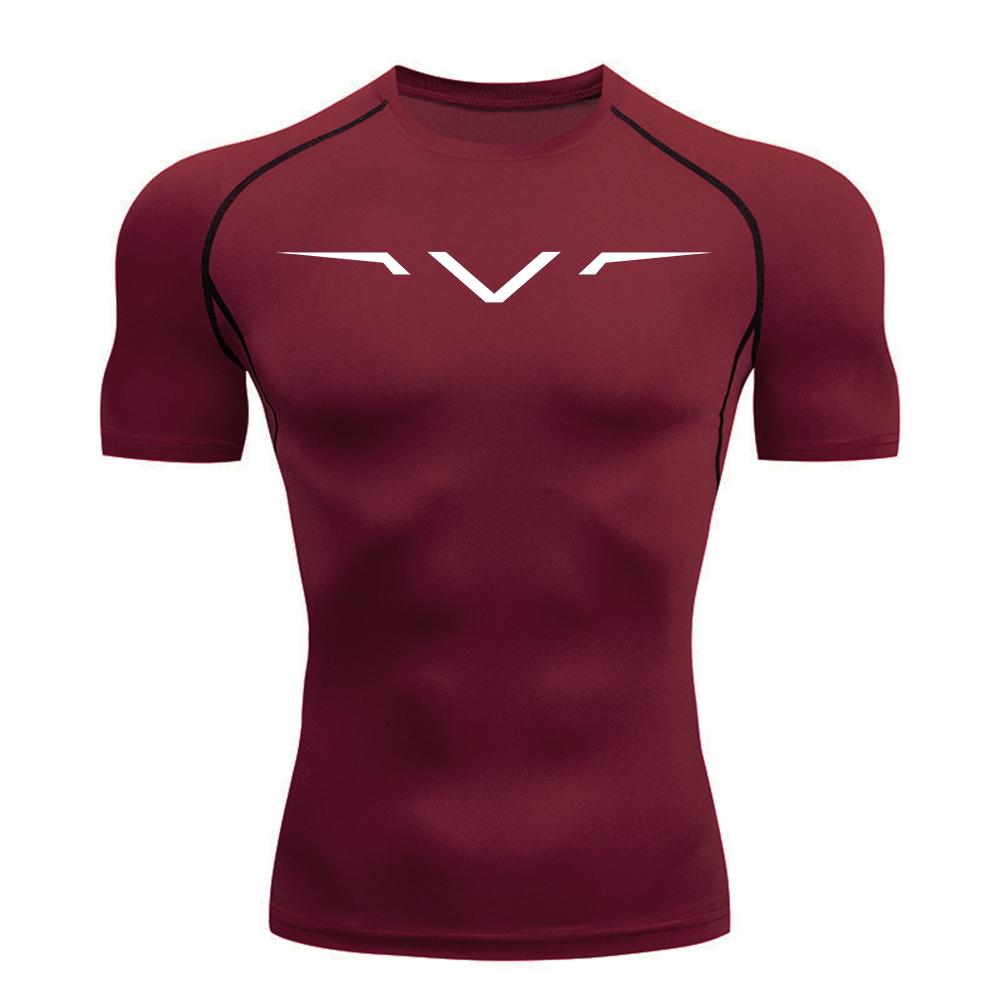 

Men s V-Print Quick Drying Compression T-Shirt Summer Vacation Casual Round Neck Short Sleeve Elastic Breathable Trendy Top S