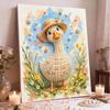 DIY Framed Pearl Painting Kit with Cute Duck in Straw Hat 5D Sparkling Bead Art Canvas Ready to Display Home Decor Wall Art Gift Idea