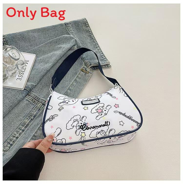 Cartoon Print Nylon Shoulder Bag With Zipper For Daily Use