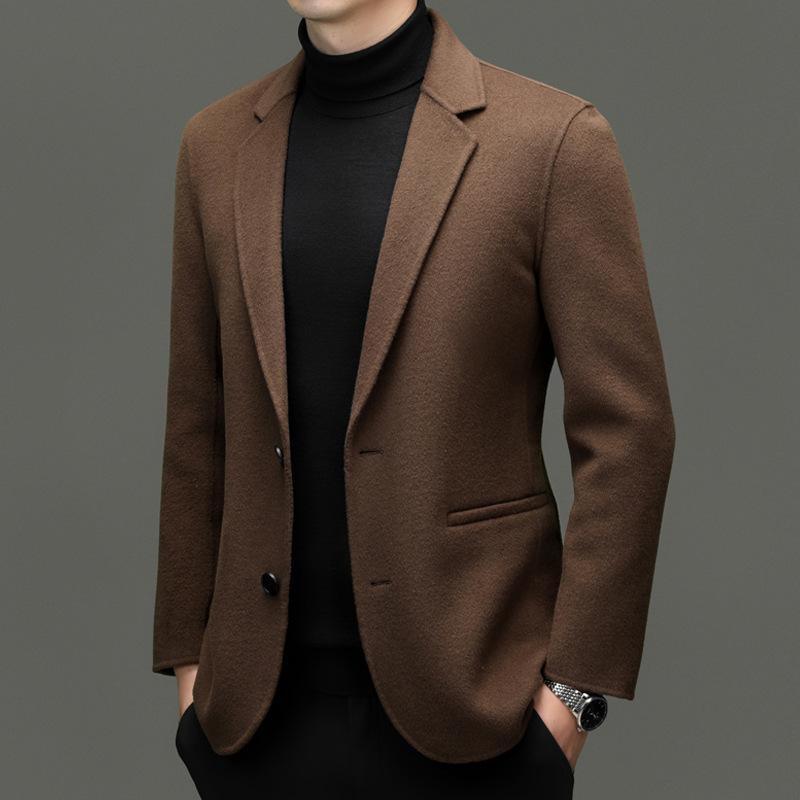 Autumn and Winter Double-sided Nylon 100% Pure Wool Men's Business Casual Suit Collar Trendy Wool Coat