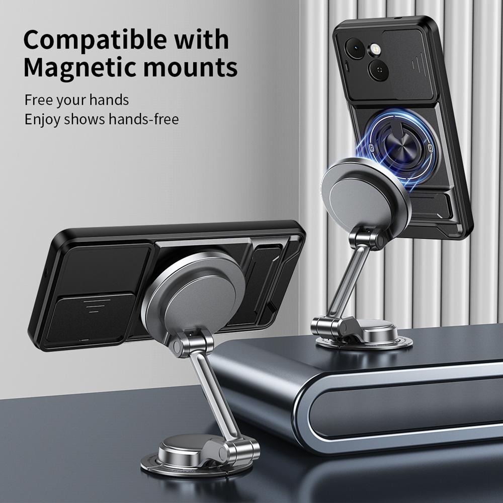 KEYSION Magnetic Phone Case for TECNO Spark 40C 4G Slide Camera Protection Upright Kickstand 360° Ring Shockproof Back Cover