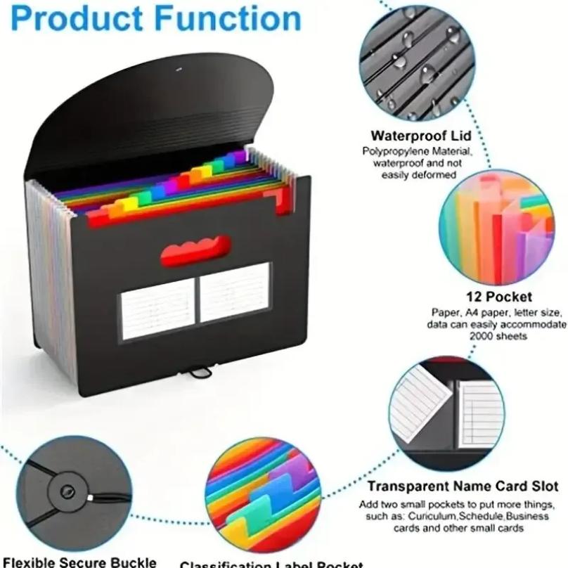 Expanding File Folder 13/25 Pockets A4 Size Filing Folder Organizer Large Capacity Portable Accordian File Box for Classroom