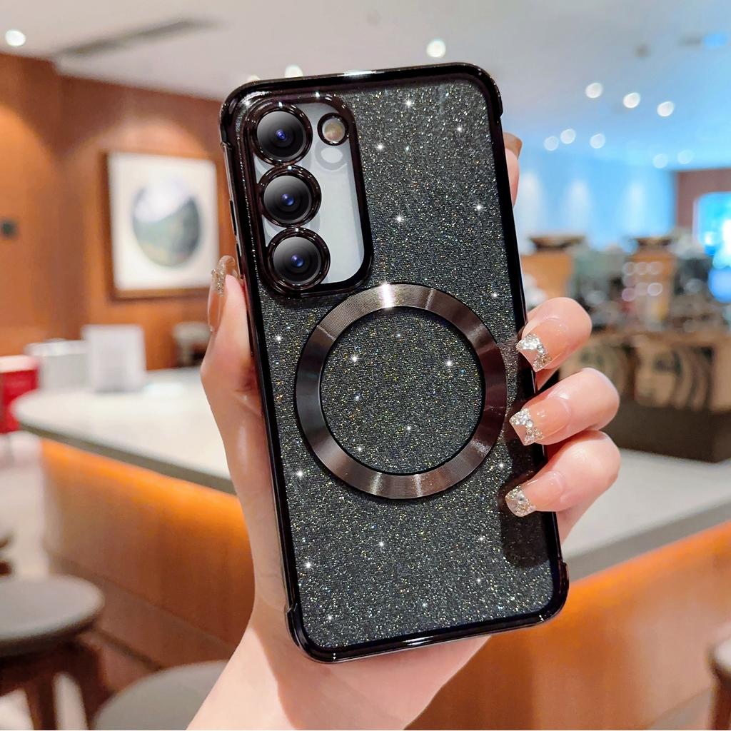 For Samsung Galaxy S23 Case Electroplating Glitter TPU Clear Phone Cover Magnetic Case