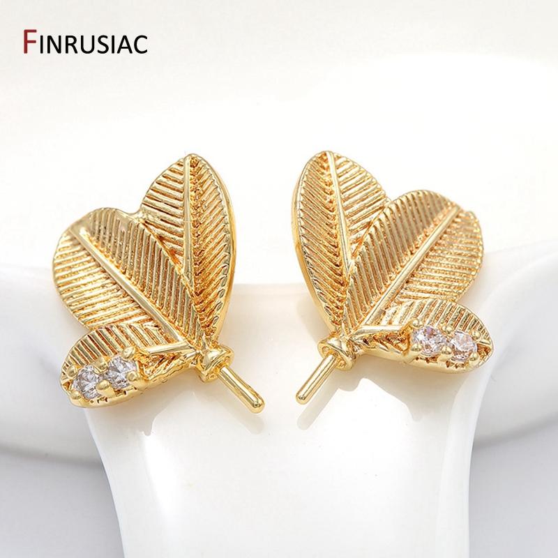 

14K Gold Plated Leaf Earring Hooks With Pearl Pendant Bail Caps Bead End Caps Trays DIY Earrings Jewelry Making Findings 1 Pair