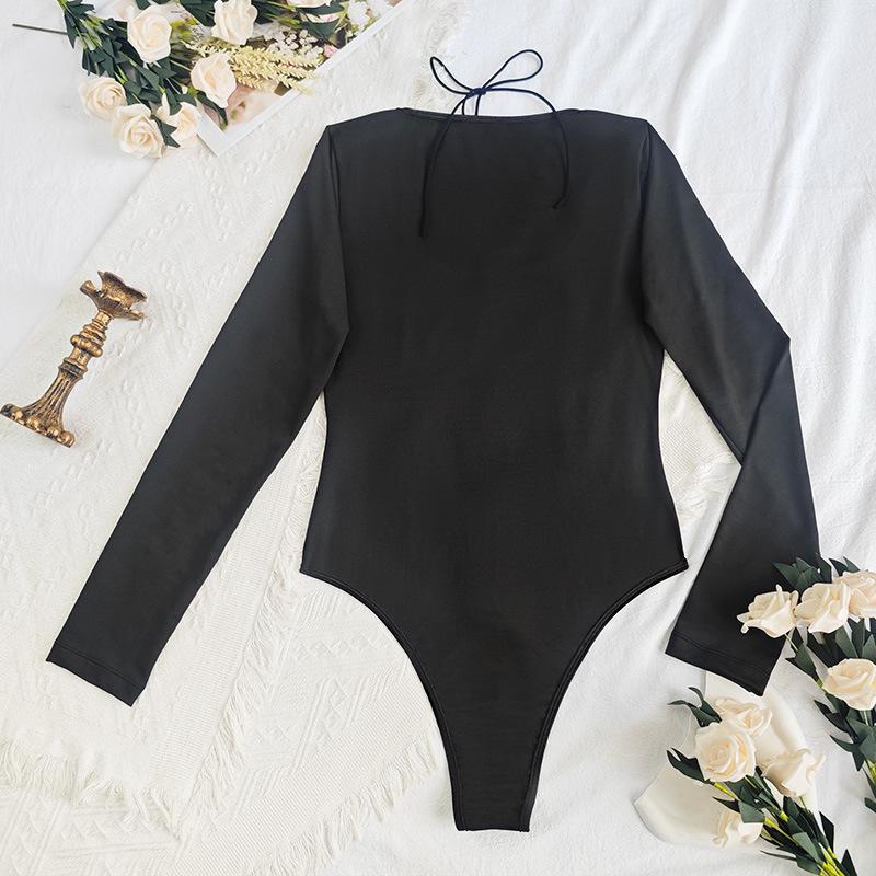 European and American Mesh See-through Sexy Hollow-out Open Back Bodysuit Shapewear Slim Fit