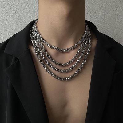 Edelstahl-Halskette mit gedrehter Kette für Männer, dicker langer Hals, Punk-Rock-Stil, männlich