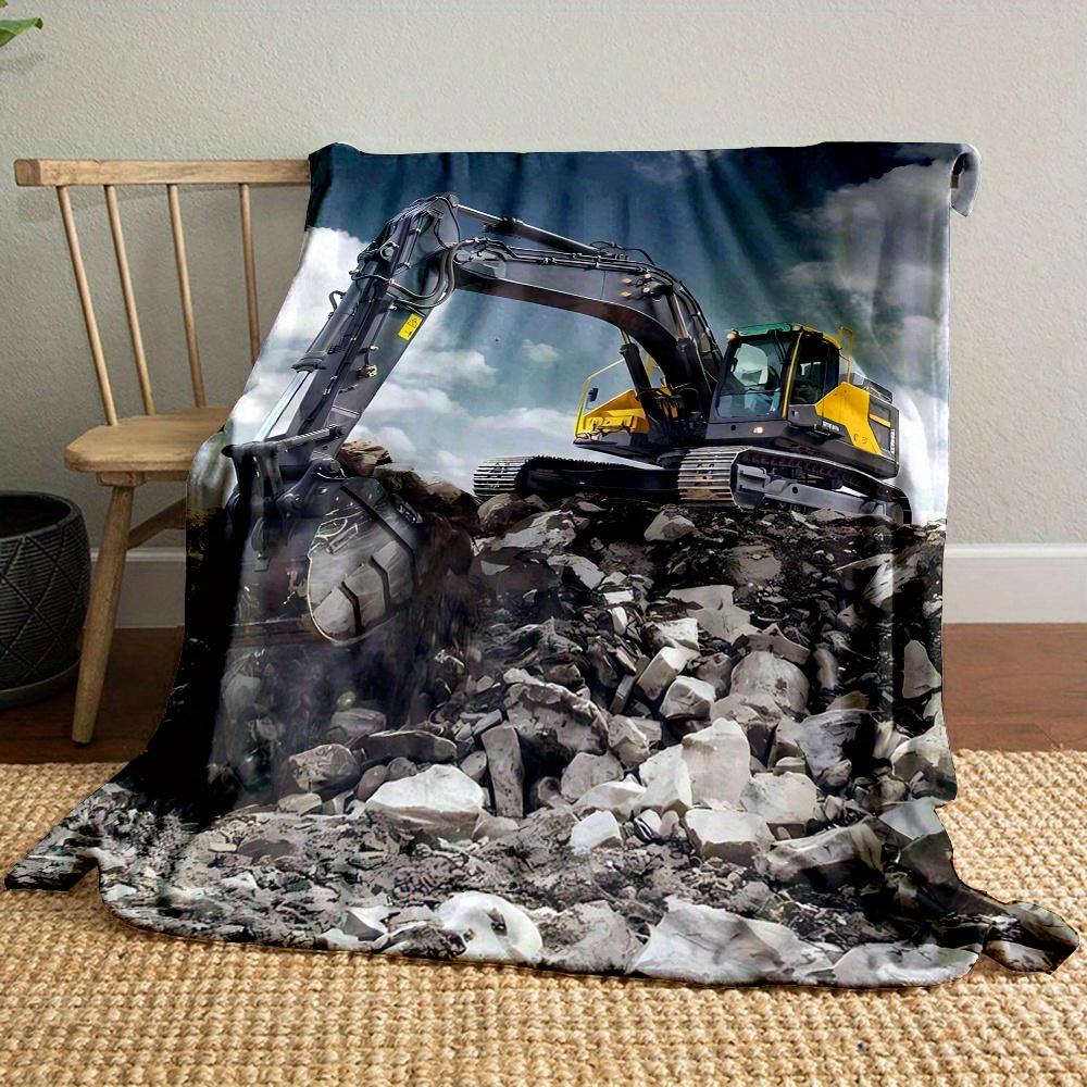Custom Excavator Blanket Digger Construction Truck Design Personalized Name Fleece Throw All Season Soft Warm Bedding Home Decor
