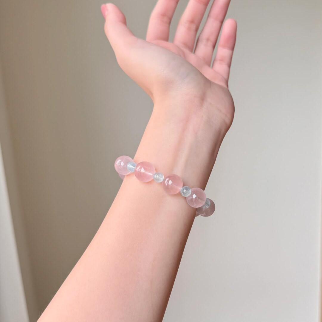 

Natural Starlight Pink Crystal Bracelet Starlight Pink Horsehair Bead Bracelet Luxury and Sophisticated Bracelet 10mm Rose Quartz Bracelet