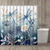 1Pc Dragonfly Floral Pattern Shower Curtain, Shower Curtain With Hooks, Bathtub Partition, Bathroom Decor, Bathroom Accessories