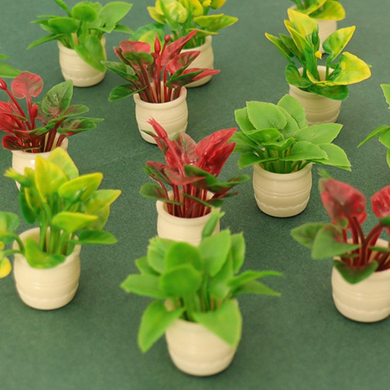 2 Bucăți Casă de Păpuși Decor Acasă Grădină Jucării Accesorii 1:12 Păpușă Miniatură Plantă în Ghiveci cu Frunze Verzi Ghiveci Model Bonsai