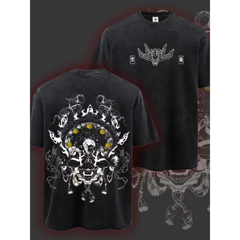 Ryomen Sukuna Print T-shirt Anime Jujutsu Kaisen Clothing Men Women Cotton Tshirts Retro Washed T Shirt Harajuku Male Loose Tops