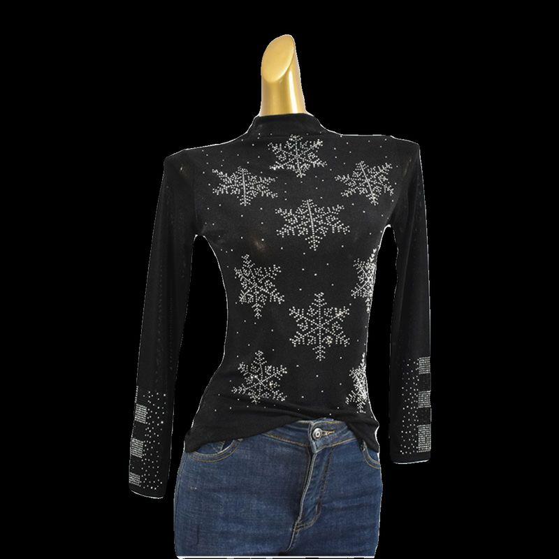 Spring and Autumn Half Turtleneck Stretch Silk Rhinestone Jacquard Slim Fit Pullover Knitting Long Sleeves Bottoming Shirt