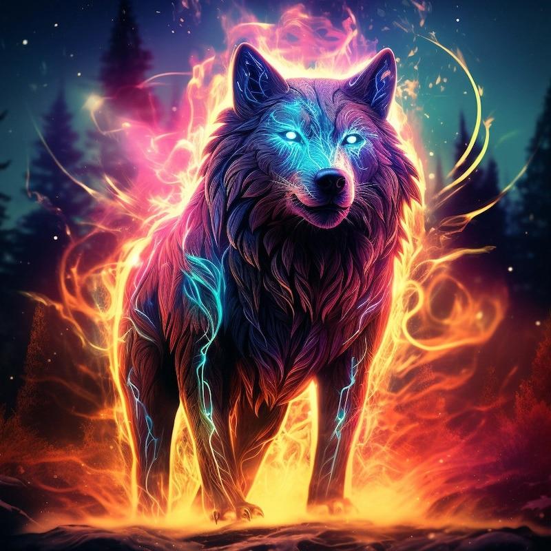 Tapestry wolf spirit dark night jet 75x100