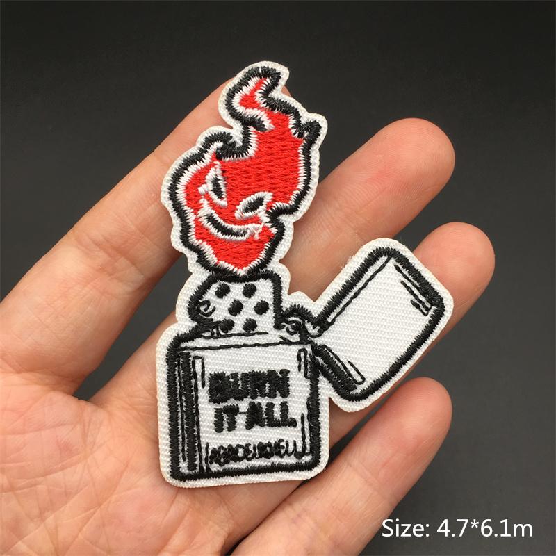 Punk Patch Flame Embroidery Patches For Clothes Scary Skull Iron On Patches On Clothing Embroidered Jacket Badge Sticker