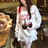 Sweet Letter Printed Cherry Sweatshirts Autumn Skew Collar Loose Women's Clothing Off Shoulder Fashion Lace Drawstring Hoodies