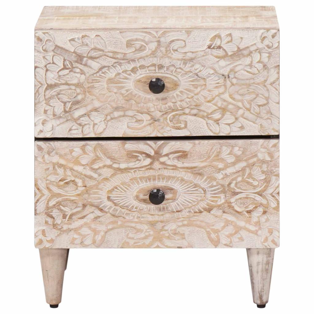 Nightstand White 40 x 33.5 x 46 cm Solid Mango Wood